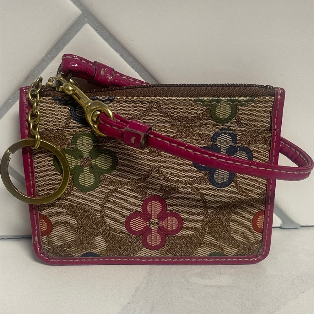 Coach Signature Floral Zipper Card Wristlet